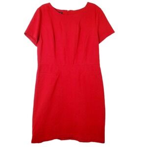 Talbots Red Ponte Knit Sheath Dress Short Sleeve Scoop Neck Size 8 Office Wear